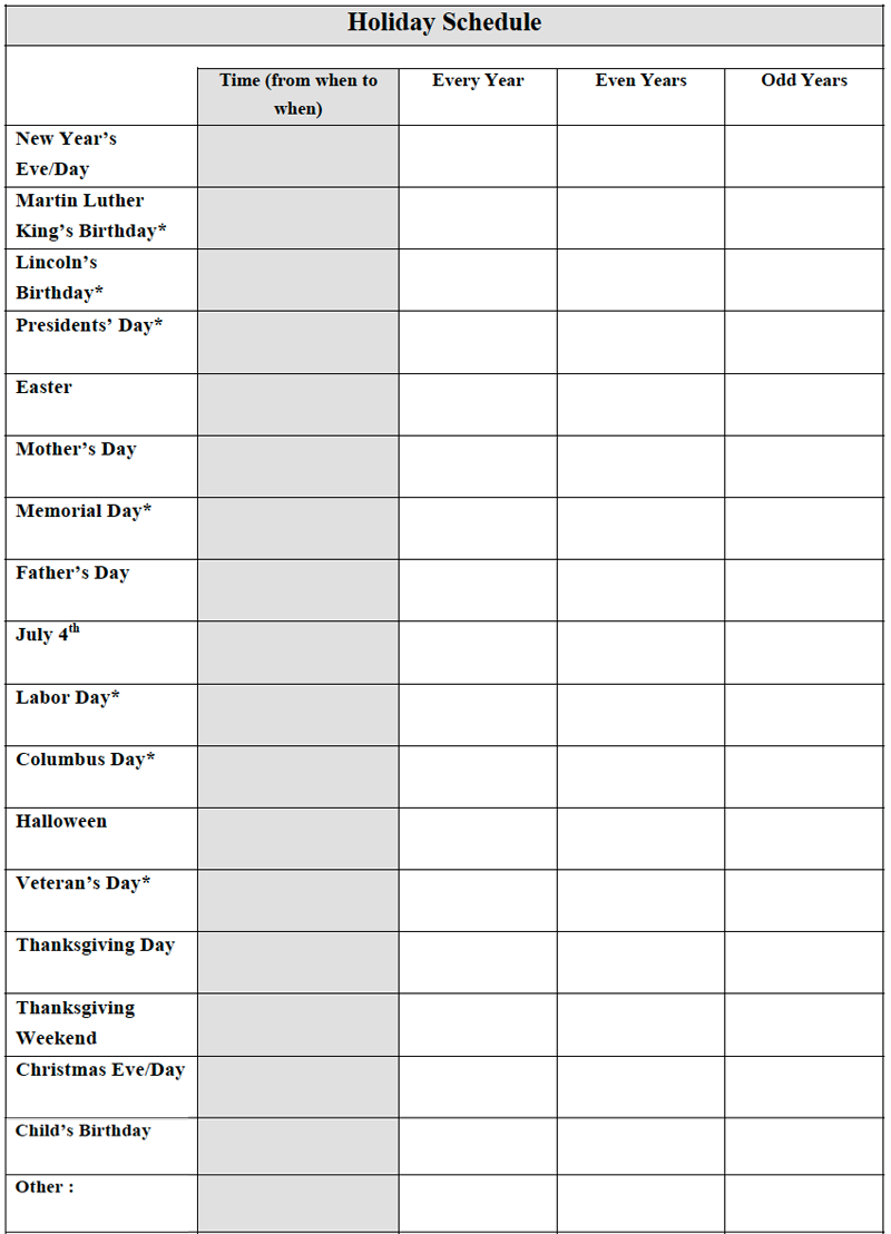 Co Parenting Schedule Template Co Parenting Schedule Template